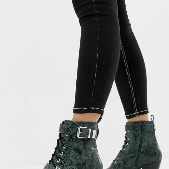 Asos Design Western Lace-Up Boots in Snake Print - Picture 3 of 6